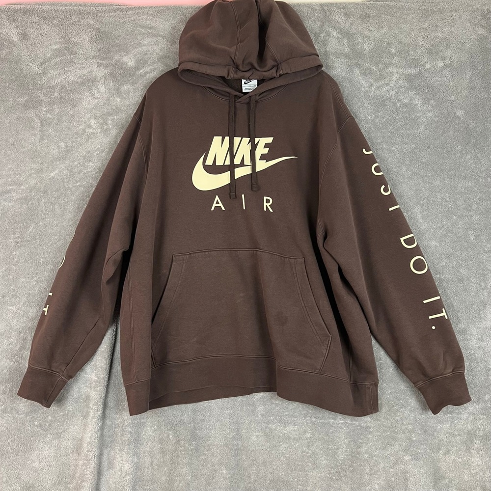 Nike Air Just Do It Hoodie Sweatshirt Mens XXL Brown Heavyweight Spellout